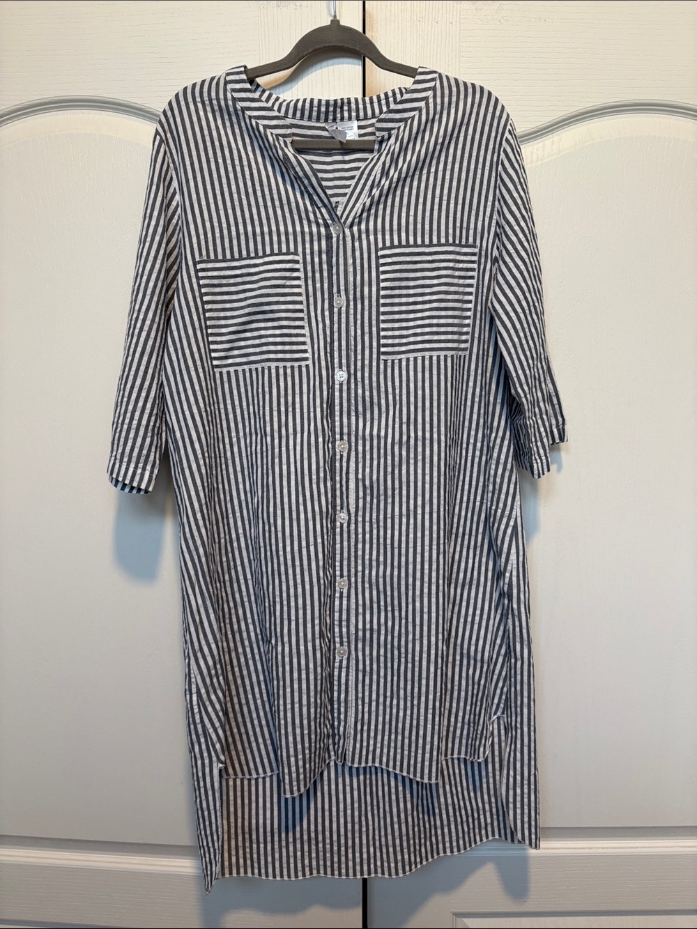 Vasana Striped Button-Down Shirt Dress in Navy and White